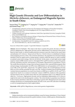 High Genetic Diversity and Low Differentiation in Michelia