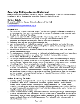 Coleridge Cottage Access Statement