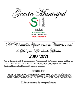 Del Honorable Ayuntamiento Constitucional De Sultepec, Estado De México, 2019-2021