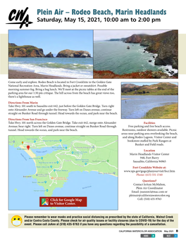 Plein Air – Rodeo Beach, Marin Headlands Saturday, May 15, 2021, 10:00 Am to 2:00 Pm