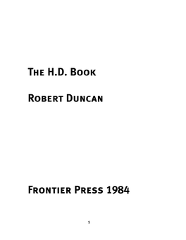 The H.D. Book Robert Duncan Frontier Press 1984