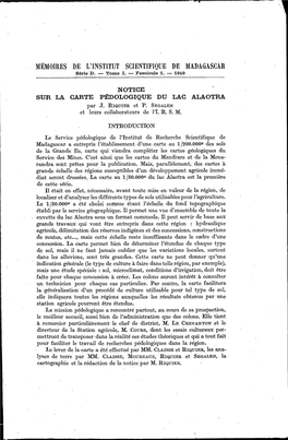 Notice Sur La Carte Pédologique Du Lac Alaotra