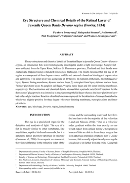 Eye Structure and Chemical Details of the Retinal Layer of Juvenile Queen Danio Devario Regina (Fowler, 1934)