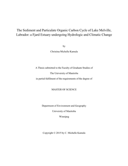 The Sediment and Particulate Organic Carbon Cycle of Lake Melville, Labrador: a Fjard Estuary Undergoing Hydrologic and Climatic Change