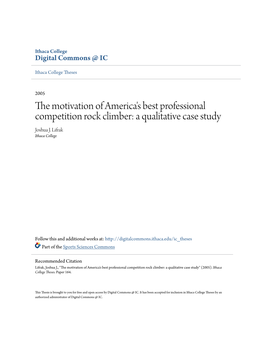 The Motivation of America's Best Professional Competition Rock Climber: a Qualitative Case Study Joshua J