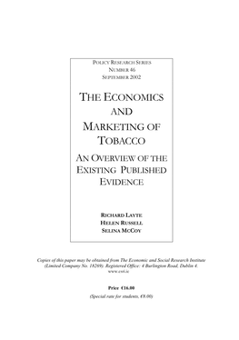 The Economics and Marketing of Tobacco