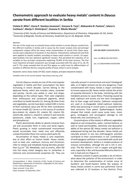 Chemometric Approach to Evaluate Heavy Metals' Content in Daucus