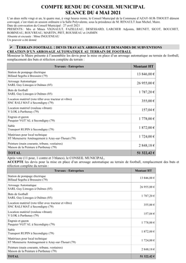 Compte Rendu Du Conseil Municipal Seance Du 4 Mai 2021