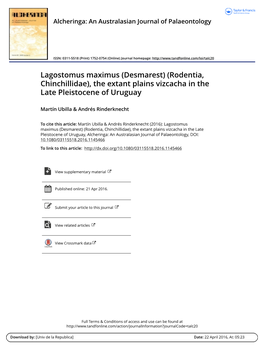 Lagostomus Maximus (Desmarest) (Rodentia, Chinchillidae), the Extant Plains Vizcacha in the Late Pleistocene of Uruguay