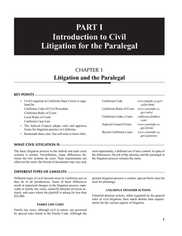 PART I Introduction to Civil Litigation for the Paralegal