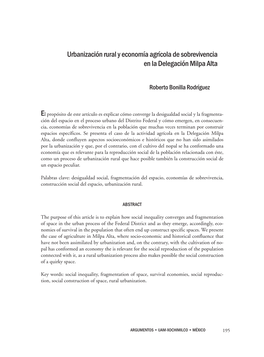 Urbanización Rural Y Economía Agrícola De Sobrevivencia En La Delegación Milpa Alta