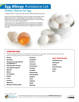 Egg Allergy Avoidance Hidden Names for Eggs