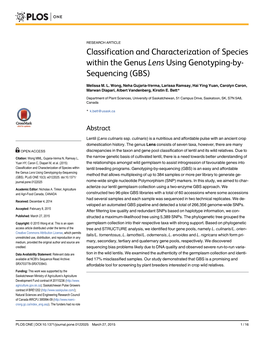 Classification and Characterization of Species Within the Genus Lens Using Genotyping-By-Sequencing