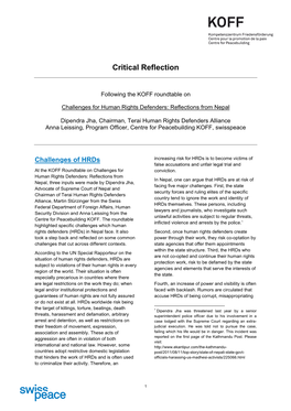 Critical Reflection