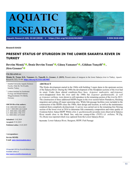 Present Status of Sturgeon in the Lower Sakarya River in Turkey