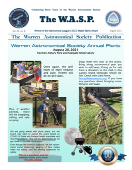 August 2021 the Warren Astronomical Society Publication