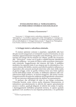 Evoluzione Della 'Ndrangheta: Un Percorso Storico-Sociologico