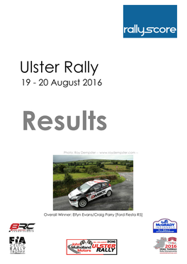 Ulster Rally 19 - 20 August 2016 Results