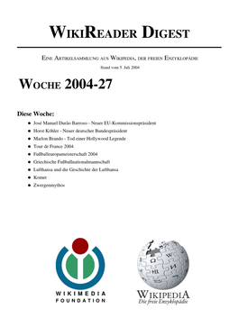 Wikireader Digest 2004-27 -- Seite 1 ÜBER WIKIPEDIA