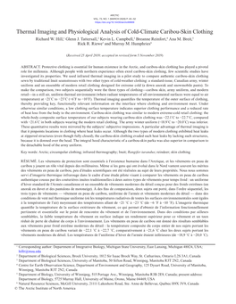 Thermal Imaging and Physiological Analysis of Cold-Climate Caribou-Skin Clothing Richard W