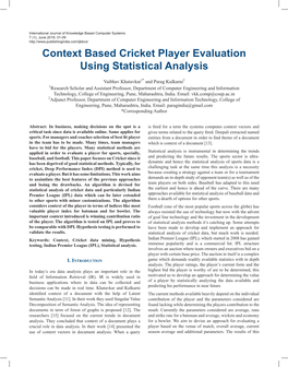 Context Based Cricket Player Evaluation Using Statistical Analysis