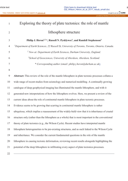Exploring the Theory of Plate Tectonics: the Role of Mantle Lithosphere Structure