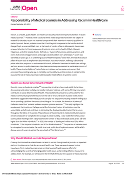 Responsibility of Medical Journals in Addressing Racism in Health Care Gbenga Ogedegbe, MD, MPH