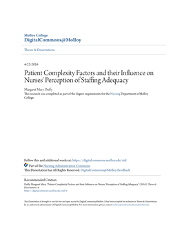 Patient Complexity Factors and Their Influence on Nurses' Perception of Staffing Adequacy