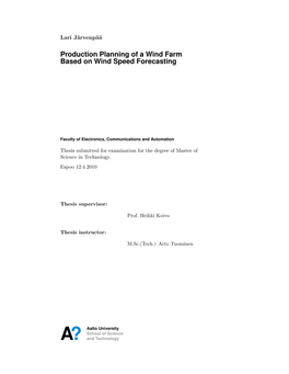 Production Planning of a Wind Farm Based on Wind Speed Forecasting