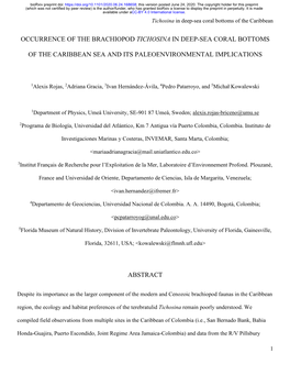 Occurrence of the Brachiopod Tichosina in Deep-Sea Coral Bottoms