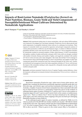 Impacts of Root-Lesion Nematode (Pratylenchus Thornei)