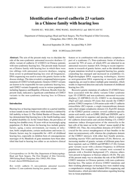 Identification of Novel Cadherin 23 Variants in a Chinese Family with Hearing Loss