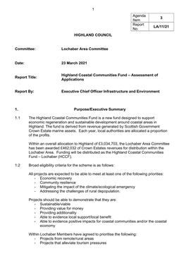 Highland Coastal Communities Fund – Assessment of Report Title: Applications