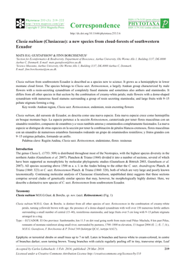 Clusia Nubium (Clusiaceae): a New Species from Cloud-Forests of Southwestern Ecuador