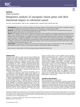 Integrative Analysis of Oncogenic Fusion Genes and Their Functional Impact in Colorectal Cancer
