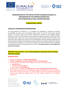 Consolidation of the Justice System in Albania (Euralius V) Implemented by the German Foundation for International Legal Cooperation (Irz)