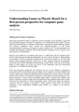 Understanding Games As Played: Sketch for a First-Person Perspective for Computer Game Analysis