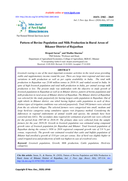 Pattern of Bovine Population and Milk Production in Rural Areas of Bikaner District of Rajasthan