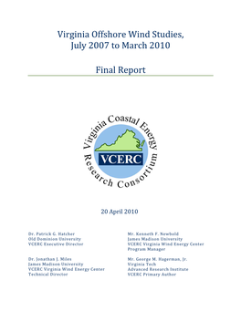 Virginia Offshore Wind Studies, July 2007 to March 2010 Final Report