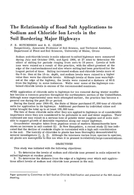 The Relationship of Road Salt Applications to Sodium and Chloride Ion Levels in the Soil Bordering Major Highways
