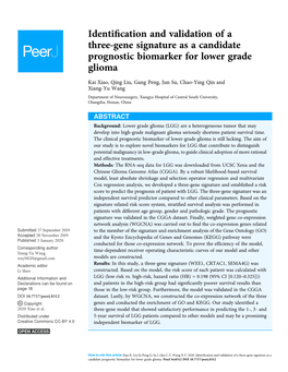 Identification and Validation of a Three-Gene Signature As A