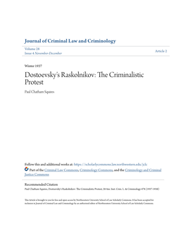 Dostoevsky's Raskolnikov: the Criminalistic Protest