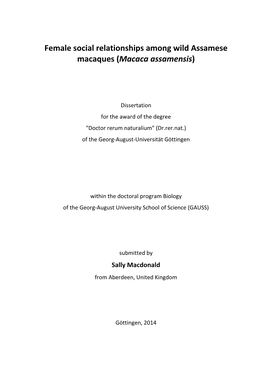 Female Social Relationships Among Wild Assamese Macaques ( Macaca Assamensis )