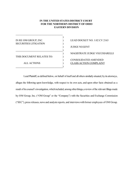 OM Group Inc. Securities Litigation 02-CV-02163-Consolidated