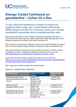 Ehangu Credyd Cynhwysol Yn Genedlaethol – Cyfran Un a Dau