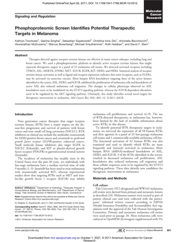 Phosphoproteomic Screen Identifies Potential Therapeutic Targets in Melanoma