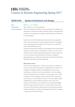 Courses in Systems Engineering Spring 2017