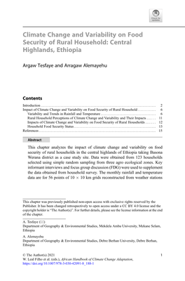 Climate Change and Variability on Food Security of Rural Household: Central Highlands, Ethiopia