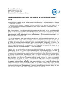 The Origin and Distribution of Icy Material in the Nereidum Montes; Mars