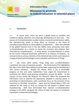 Measures to Promote Re-Industrialization in Selected Places